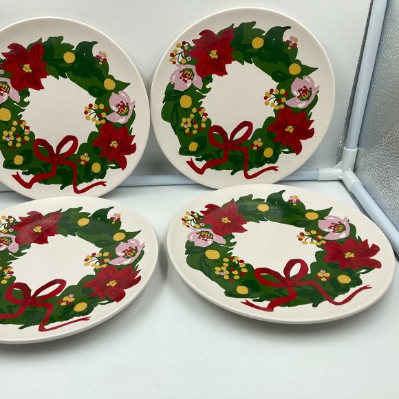 Target Christmas Holiday Wreath Threshold Stoneware Appetizer Plates Set Of 4 - Picture 5 of 5